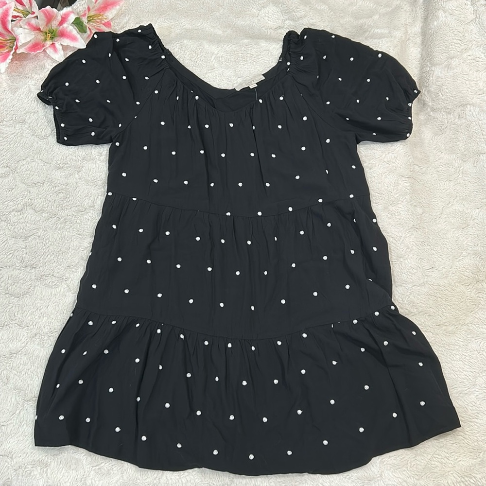 LOFT | Black and White embroidered Polka Dot Dress |XLP